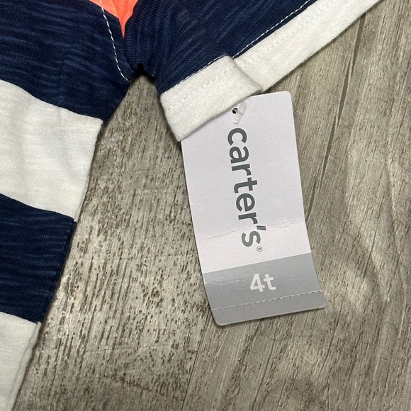 Boys Carters Toddler 4T Polo Shirt Top Stripes Blue Neon Orange Short Sleeve NWT - Picture 4 of 7